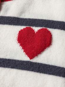 Women's Heart Striped Cardigan, Soft Knit Open Front With Contrast Edge Cozy Oversized Top For Valentine, New Year, Back To School, Casual Loungewear - Multicolor - View 6