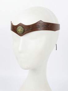 1PC Vintage Medieval Brown PU Leather Renaissance Elf Crown With Antique Gold Deer Medallion, Fantasy Cosplay Costume Headpiece - A - View 9