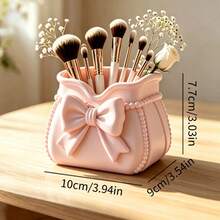 3D Printed Pink Bow Makeup Brush Holder, Cosmetic Beauty Product Storage Box, Multi-Functional Desktop Pen Holder, Makeup Bag Shaped Beauty Display Rack, Vanity Makeup Tool Organizer, Bathroom Skincare Organizer, Ins Style Desktop Decor, Girly Style Beauty Storage Container, Home Decor - Pink - View 4