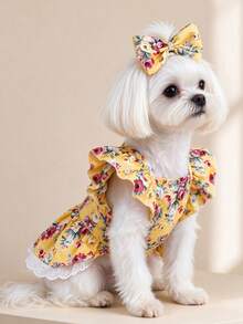 1pc Dog & Cat Mesh Wedding Dress Bow Cute Fashion Elegant Charming Creative Personalized Design Print Pet Dress - Multicolor - View 3