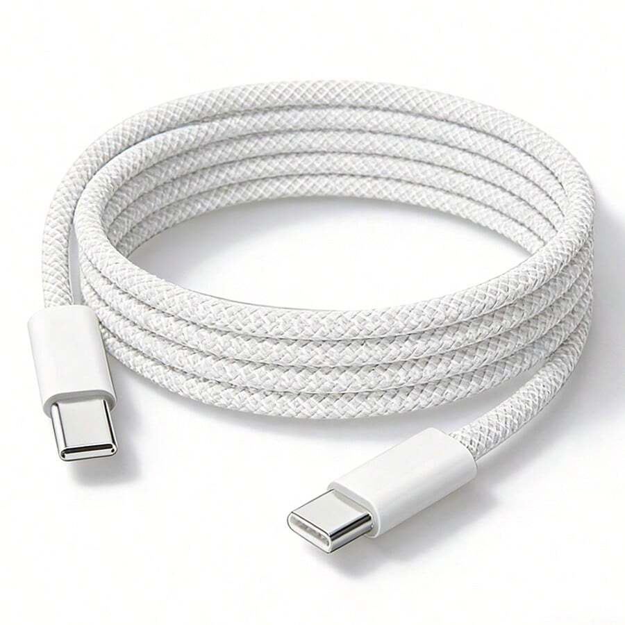 60W Dual Port USB-C Charger With Braided USB-C To USB-C Cable, USB C To USB C Charging Cable, Type C To Type C Fast Charging Cable, Compatible With IPhone 18/17/16/15 Pro Max/15 Plus/Pro/Air5, Compatible With Samsung S25/S24/S23, Compatible With Xiaomi, Compatible With Huawei, Fast Charging, Pro/Air And Android Phones