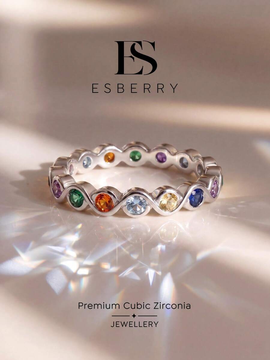 1pc Colorful Diamond Twisted Design Ring, Exquisite Women's Jewelry Gift, Suitable For Evening/Party, Birthday/Date, Daily Wear Or Gifting - Twisted Diamond Ring - View 1