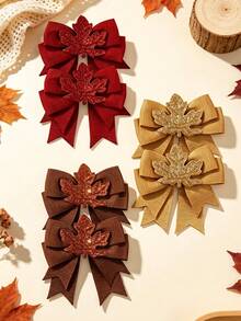 2pcs Women's Maple Leaf Bow Hair Clips, Decorative Hair Accessories, Suitable For Daily Wear, Ideal Holiday Gift - Multicolor - View 4