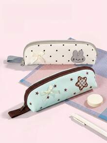 1pc Color Block Polka Dot Plaid Pencil Bag, Aesthetic Large Capacity Stationery Storage Pouch, Smooth Zipper, For Girls, Student Daily Use - Multicolor - View 7