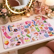 1 buah Alas Meja Coquette Collage, Alas Meja Motif Patchwork Retro Bunga Pita Merah Muda Lucu, Pelindung Meja Besar Anti Selip untuk Dekorasi Kantor Rumah - View 13