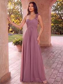 EVERPRETTY Elegant Crossover Pleated Shoulder Strap Bridesmaid Dress, Suitable For Special Wedding Occasions Spring - Dusty Pink - View 1