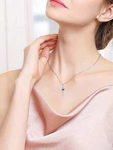 1pc Fashion Square Cubic Zirconia Cross Pendant Necklace, Valentine's Day Gift, Wedding Jewelry - 4# - View 10