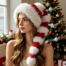 Sequin Christmas Hat With Long Tail, Fun Plush Christmas Party Hat, New Year Holiday Cosplay Costume Accessory - A - View 4
