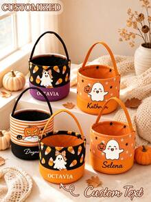 Personalized Plaid Halloween Basket, Personalized Halloween Bag, Reusable Halloween Party Gift Bag, Party Favors, Halloween Decor, Gift And Holiday Storage Basket, Boo Basket Gift, Halloween Boo Basket Gift, Spooky Party Favors, Pumpkin Patch Bag - Multicolor - View 3