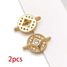 2pcs Metal Round Cubic Zirconia Connector Links 18K Gold Plated Two Loops Rhinestone Charm For DIY Bracelet Necklace Handmade Jewelry Accessories - Multicolor - View 15