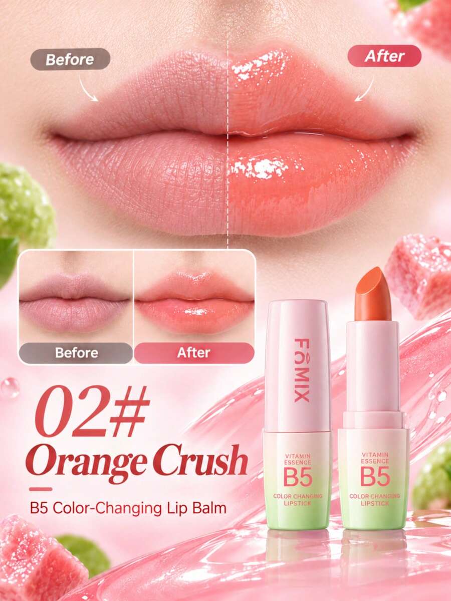 FOMIX Lipstik Pengubah Warna dengan Vitamin B5, Lip Balm Berwarna yang Diaktifkan Suhu, Formula Pelembap untuk Bibir Lembut dan Halus, Warna Bibir Tahan Lama dan Tidak Lengket, Hasil Akhir Mengkilap Alami untuk Riasan Sehari-hari, Tampilan Tanpa Riasan, dan Perawatan Bibir-02 - 02# - View 1