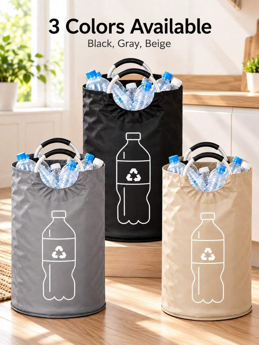 Large Capacity Oxford Fabric Bottle Storage Bag With Aluminum Handle, Foldable Beverage Bottle Organizer, Lightweight Upright Storage Container For Empty Plastic Bottles And Cans, Space-Saving Home Sorting Bag For Kitchen, Pantry, Laundry Room, Garage, Apartment, Dorm And Daily Home Organization - Multicolor - View 1