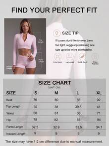 Women's Casual Sport Zip Legging 2 Pieces Set,Long Sleeve Skinny Solid Color Stand Neck Cropped Jacket,Ruched Waist Basic Biker Shorts,For Fall,Daily - Pink - View 10