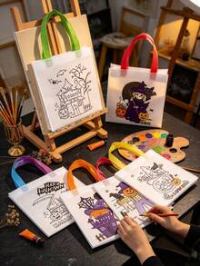 12/6/1pc Halloween DIY Gift Bags, Doodle Tote Bags, DIY Line Drawing Gift Bags With Colorful Handles, Atmosphere Decor, Photo Props, Suitable For Party Gift Packaging, Packaging Bags, Table Centerpiece Decoration, Gift Bags Included - Multicolor - View 1