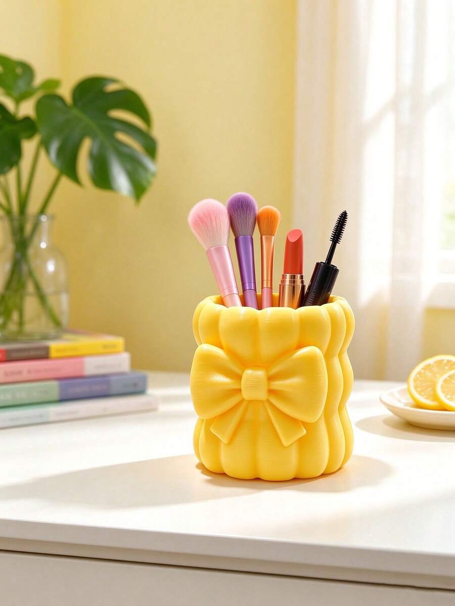 Creative 3D Printed Wave Bow Storage Tube, 3D Bubble Design With Delicate Texture, Sturdy And Durable, Can Store Makeup Tools And Pens, Multiple Colors Available, Suitable For Vanity And Desk, Cute Niche Gift Item