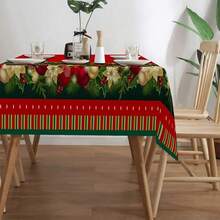 1pc Rectangular Christmas Themed Printed Tablecloth, Suitable For Indoor/Outdoor Dining, Party, Buffet, Wedding, Woven Polyester Fabric - Multicolor - View 8