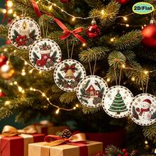 Set Of 6 DIY 5D Pearl Diamond Art Christmas Tree Ornaments, Round Shape Rhinestone Hanging Decorations, Snowman, Xmas Tree, House, Bell, Stocking, Candle Patterns, Holiday Handcraft Supplies For Christmas Decor & Gifts - Sets - View 6