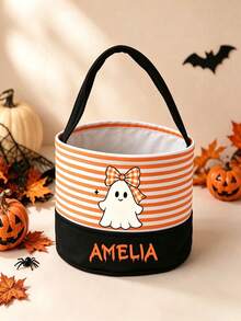 Personalized Plaid Halloween Basket, Personalized Halloween Bag, Reusable Halloween Party Gift Bag, Party Favors, Halloween Decor, Gift And Holiday Storage Basket, Boo Basket Gift, Halloween Boo Basket Gift, Spooky Party Favors, Pumpkin Patch Bag - Multicolor - View 7