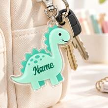 Custom Dinosaur Keychain, Personalized Name Pastel Pink & Mint Dino Bag Charm, Customized Key Chain, Customizable Keychains, Christmas Gift 2026 - Style B - View 5