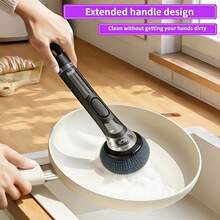 1pc Long Handle Steel Wire Ball Brush, Multi-Function Soap Dispensing Pot Brush, Long Handle Kitchen Cleaning Brush, Replaceable Brush Head, Suitable For Pots, Pans And Bowls Cleaning, Household Kitchen Tool - AA - View 10