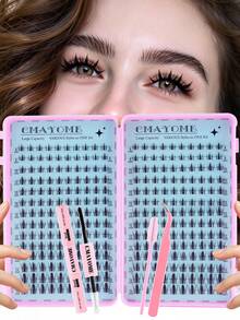 280pcs Fairy Style Cluster False Eyelashes, Cartoon Eyelash Extensions, Delicate Natural Invisible Eyelash Band, Waterproof, Home DIY Eyelash Extensions, Cluster False Eyelashes, Single False Eyelashes, Natural Style Suitable For Japanese And Korean Makeup. Includes Glue Set - Multicolor - View 2