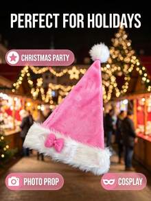 Women'S Pink Bow Christmas Hat, Cute Pink Princess Christmas Decor Hat I Perfect For Halloween I Christmas - Pink - View 9