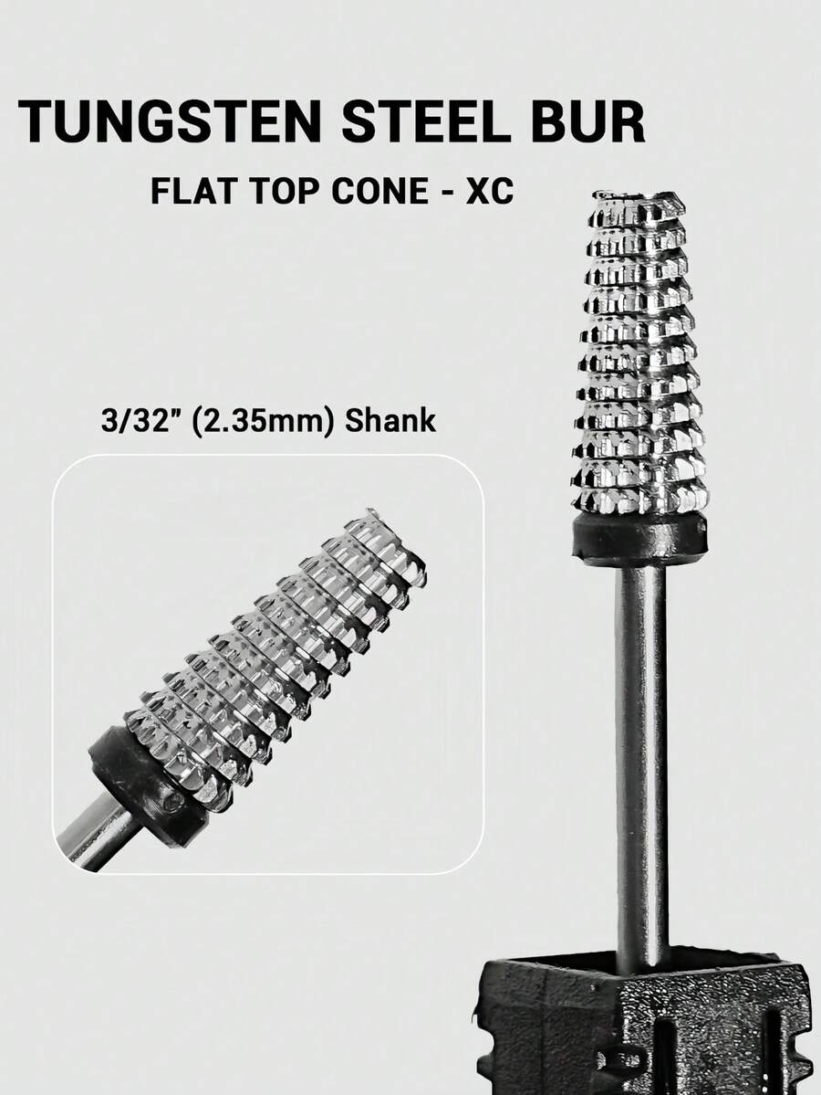 1/3pcs Professional Tungsten Carbide Cone Nail Drill Bit, 3/32" Shank (2.35mm), XC Extra Coarse Straight Flute Cutter For Acrylic Gel Polish & Extension Removal - Multicolor - View 1