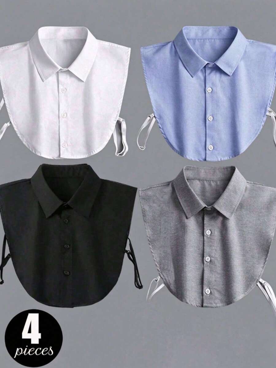 4/2/1pc Solid Color Detachable Half Shirt Fake Collar, Neutral Versatile Pointed Collar Fake Shirt Collar, Suitable For Matching With Sweaters And Coats - Multicolor - View 1