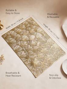 8pcs, Gold Rectangular Hollow PVC Placemats, Washable Table Decor Mats, Non-Slip Odorless Tableware Mats, Breathable Heat Dissipation Western Style Mats, Suitable For Restaurants, Cafes, Homestays, Applicable For Festivals, Parties, Gatherings, Birthdays, Weddings, Dinner Parties. - Multicolor - View 3