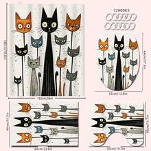 1-4pcs Funny Cat Pattern Bathroom Shower Curtain Set, Waterproof Polyester Fabric, Modern Minimalist Home Decor, Including Toilet Cover, U-Shaped Mat, Non-Slip Bath Mat, With 12 Hooks Back To School Bathroom Decor - Multicolor - View 16