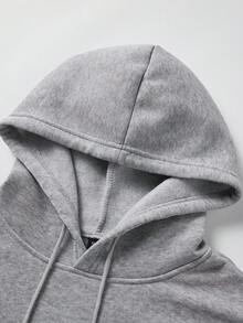 男士休閒純色抽繩運動衫，薄款，大尺碼 1XL-6XL，長袖 - 灰色 - 查看 5