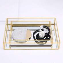 Acrylic Storage Tray With Gold Copper Rim, Jewelry Dish, Perfume Holder, Desktop Organizer For Cosmetics, Water Cup And Plate - Gold - View 1