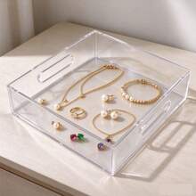 1 Piece Clear Acrylic Serving Tray With Handles, Transparent Decorative Storage Tray, Organizer For Coffee Table Bedroom Bathroom Vanity, Home Decor Display Tray - Multicolor - View 1