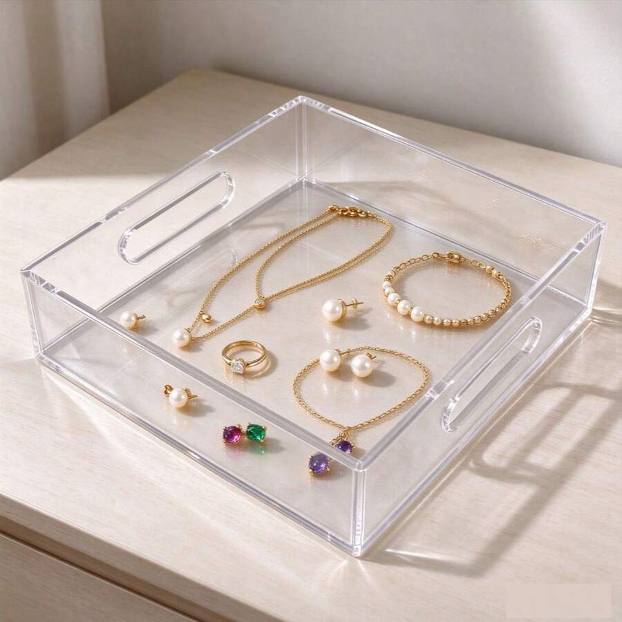 1 Piece Clear Acrylic Serving Tray With Handles, Transparent Decorative Storage Tray, Organizer For Coffee Table Bedroom Bathroom Vanity, Home Decor Display Tray - Multicolor - View 1