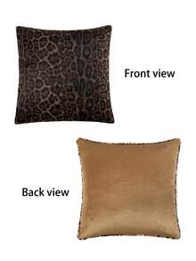 1pc Vintage Leopard Print Plush Pillow Cover, Suitable For Bedroom, Living Room, Sofa, Holiday Decor (Pillow Insert Not Included) - Multicolor - View 3