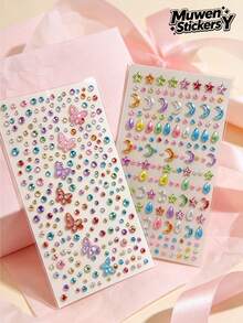 1pc Girl Style Creative 3D Acrylic Laser Decorative Sticker, Colorful Butterfly Star Crescent Moon Multi-Color Rhinestone Multi-Style Rhinestone Sticker, 3D Self-Adhesive Rhinestone Sticker With Tweezers, Suitable For Phone, Camera, Earphone, Gift Box, Greeting Card, Photo Album, Gift Decoration And More - one-size - View 1