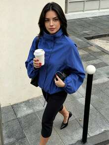 DEEKA Autumn New Women's European & American Style Fashion Minimalist Versatile Tech Fabric Button Jacket - Blue - View 1