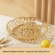 1pc High-End Transparent Gold-Rimmed Flower-Shaped Fruit Bowl, Large Capacity Luxury Home Living Room Snack Dessert Candy Basket - Multicolor - View 12