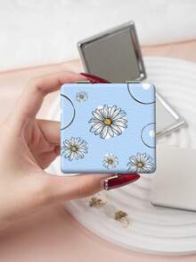 1PC British Country Style Portable Vanity Mirror, Foldable Lightweight Ultra-Thin Convenient Hand Mirror, PU Leather, Suitable For Multiple Occasions And All People, Foldable Small Square Mirror, Pocket Mirror, Fresh Daisy Lily Bee Printed Pattern Design, Exquisite Handheld 180° Flip Cover Multi-Function Mini Mirror Compact Mirror Mirrors, Daily Holiday Birthday Valentine's Day - Multicolor - View 7