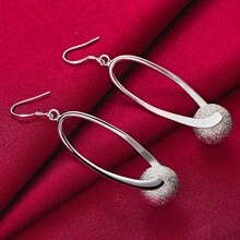925 Sterling Silver Plated Charm Silver Frosted Bead Round Ball Drop Earrings For Woman Wedding Engagement Jewelry - Silver - View 2