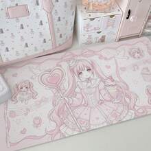 Sweet Pink Anime Girl PU Leather Large Desk Mat, Kawaii Heart Cake Pattern Waterproof Mouse Pad, Non-Slip Table Protector Pad For Laptop Gaming Office Decor - View 9