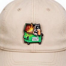 Funny Raccoon Dumpster Fire Enamel Pin, "Could Be Worse" Slogan Brooch, Cartoon Animal Badge For Backpack Hat Clothing Decor, Humorous Gift - Multicolor - View 10