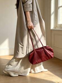 2026 Autumn New Minimalist Large Capacity Tote Bag Women's Shoulder Bag Commuter Bag Versatile Pillow Bag Handbag - Red - View 3
