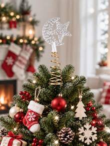 3Pcs/1Pc Mini Christmas Tree Topper, Clear Acrylic Star & Moon Tree Top Ornament With Golden Spring Base, Tabletop Small Xmas Tree Decor, 8 Assorted Styles, For Holiday Party, Home Desktop Christmas Decoration - Multicolor - View 6