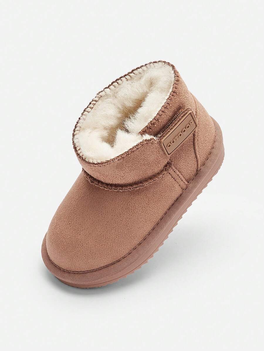 Kids Winter Short Snow Boots, Plush Lined Non‑Slip Shoes For Boys Girls - Red Coffee Color - View 1
