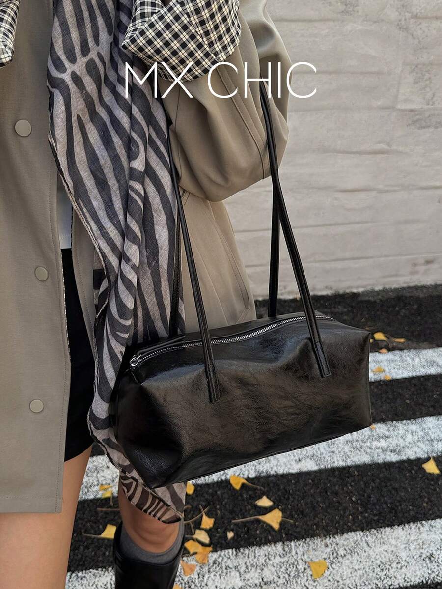 1pc Women's Solid Color PU Minimalist Korean Style Shoulder Bag ...