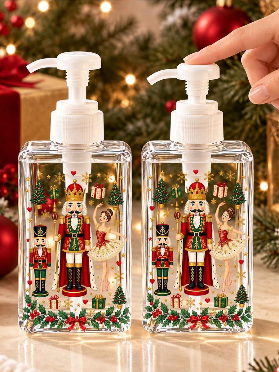 Nutcracker Pattern Transparent Vacuum Pump Bottle | Autumn Reusable Refillable Press Bottle, Leak-Proof Plastic Travel Dispenser Bottle; Travel Foam Dispenser Bottle - Transparent Plastic Material, Fragrance-Free, Latex-Free, (Suitable For Lotion And Foundation) Suitable For Hand Soap, Toothpaste, Shampoo, Conditioner, Etc.; Travel Essential, Transparent Travel Cosmetic Container (Suitable For Foundation, Moisturizer, Etc.) - Hand Wash Only, Space-Saving Design. Suitable For Daily Home Use, Halloween Home Decor - Multicolor - View 1