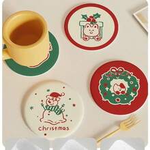 Christmas Heat-Resistant Hard Silicone Round Coffee Cup Coaster, Absorbent Desk Mat For Office And Home - Multicolor - View 2