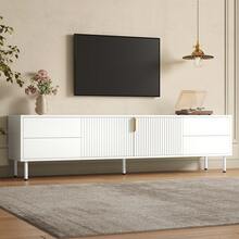 TV Stand TV Cabinet TV Console With Drawers Fluted Door Metal Handle Metal Legs Cable Management Living Room - White - View 2