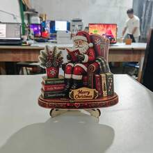 1pc Vintage Christmas Desktop Decor, Includes Santa Claus Reading Book, Lantern Design, Independent Bookshelf Fireplace Decoration, Suitable For Home Desk, Fireplace And Holiday Winter Scene Decor - Multicolor - View 6